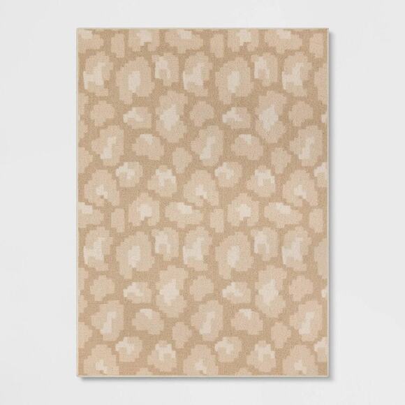 Room Essentials 4'x5'6" Back To College Leopard Print Accent Rug Tan - Picture 2 of 2